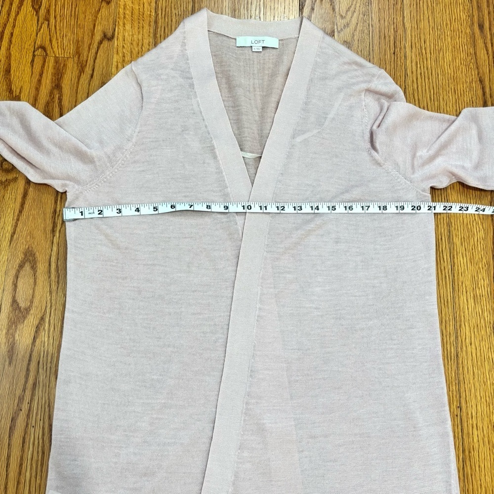 Loft pale pink linen rayon sheer open front long sleeve slouchy sweater cardigan - Picture 13 of 16